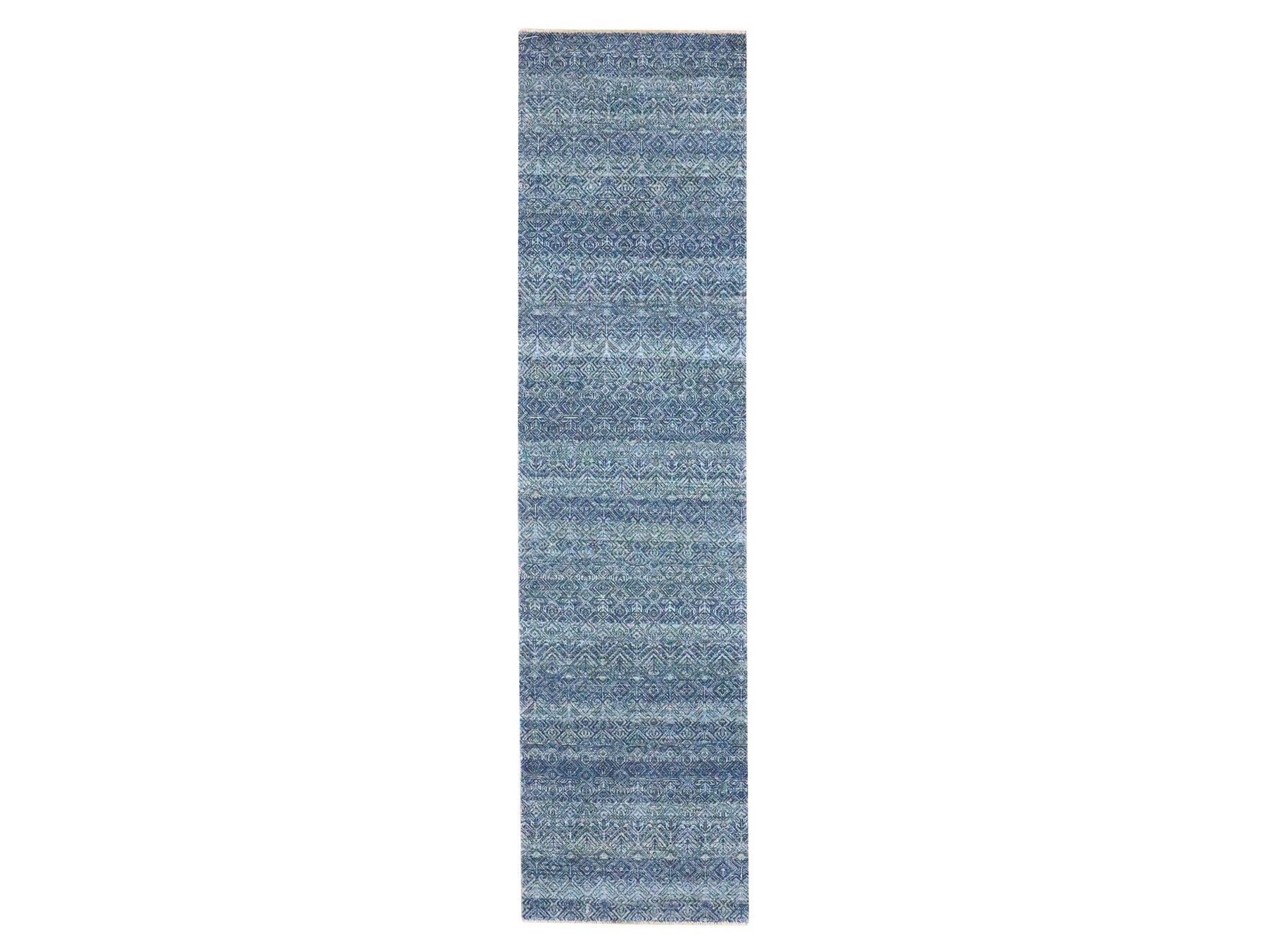 Blue 2'7" x 10'2" Modern and Contemporary Hand knotted Wool Rug - Sku: O076413