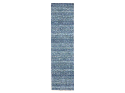 Blue 2'7" x 10'2" Modern and Contemporary Hand knotted Wool Rug - Sku: O076413