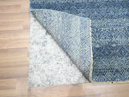 Blue 2'7" x 10'2" Modern and Contemporary Hand knotted Wool Rug - Sku: O076413