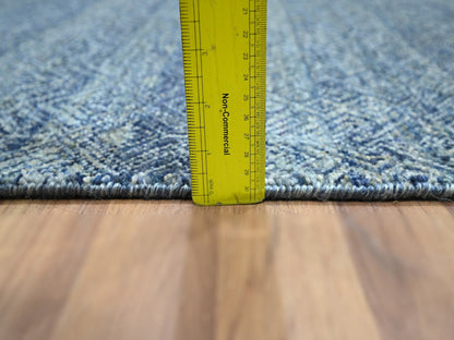 Blue 2'7" x 10'2" Modern and Contemporary Hand knotted Wool Rug - Sku: O076413