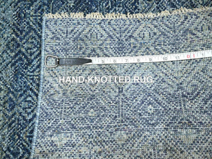 Blue 2'7" x 10'2" Modern and Contemporary Hand knotted Wool Rug - Sku: O076413