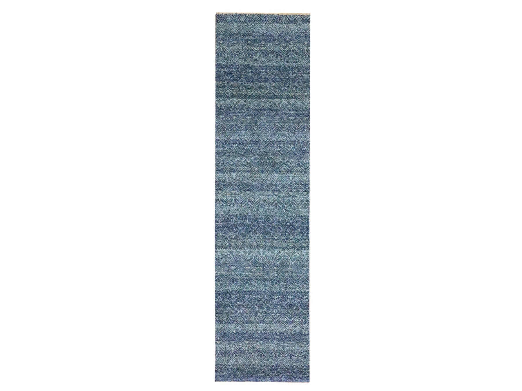 Blue 2'7" x 10'2" Modern and Contemporary Hand knotted Wool Rug - Sku: O076414