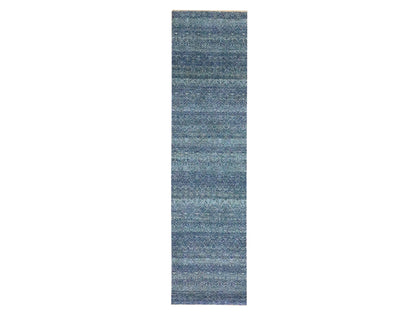 Blue 2'7" x 10'2" Modern and Contemporary Hand knotted Wool Rug - Sku: O076414