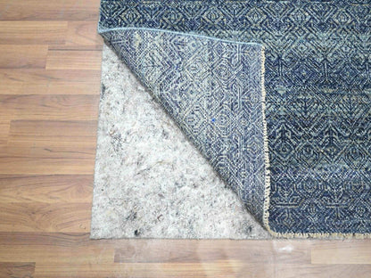 Blue 2'7" x 10'2" Modern and Contemporary Hand knotted Wool Rug - Sku: O076414