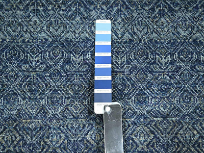 Blue 2'7" x 10'2" Modern and Contemporary Hand knotted Wool Rug - Sku: O076414