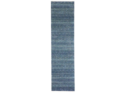 Blue 2'7" x 10'2" Modern and Contemporary Hand knotted Wool Rug - Sku: O076415