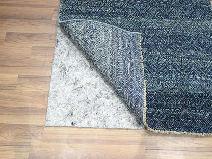 Blue 2'7" x 10'2" Modern and Contemporary Hand knotted Wool Rug - Sku: O076415