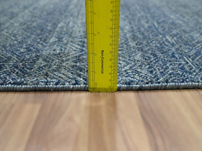 Blue 2'7" x 10'2" Modern and Contemporary Hand knotted Wool Rug - Sku: O076415