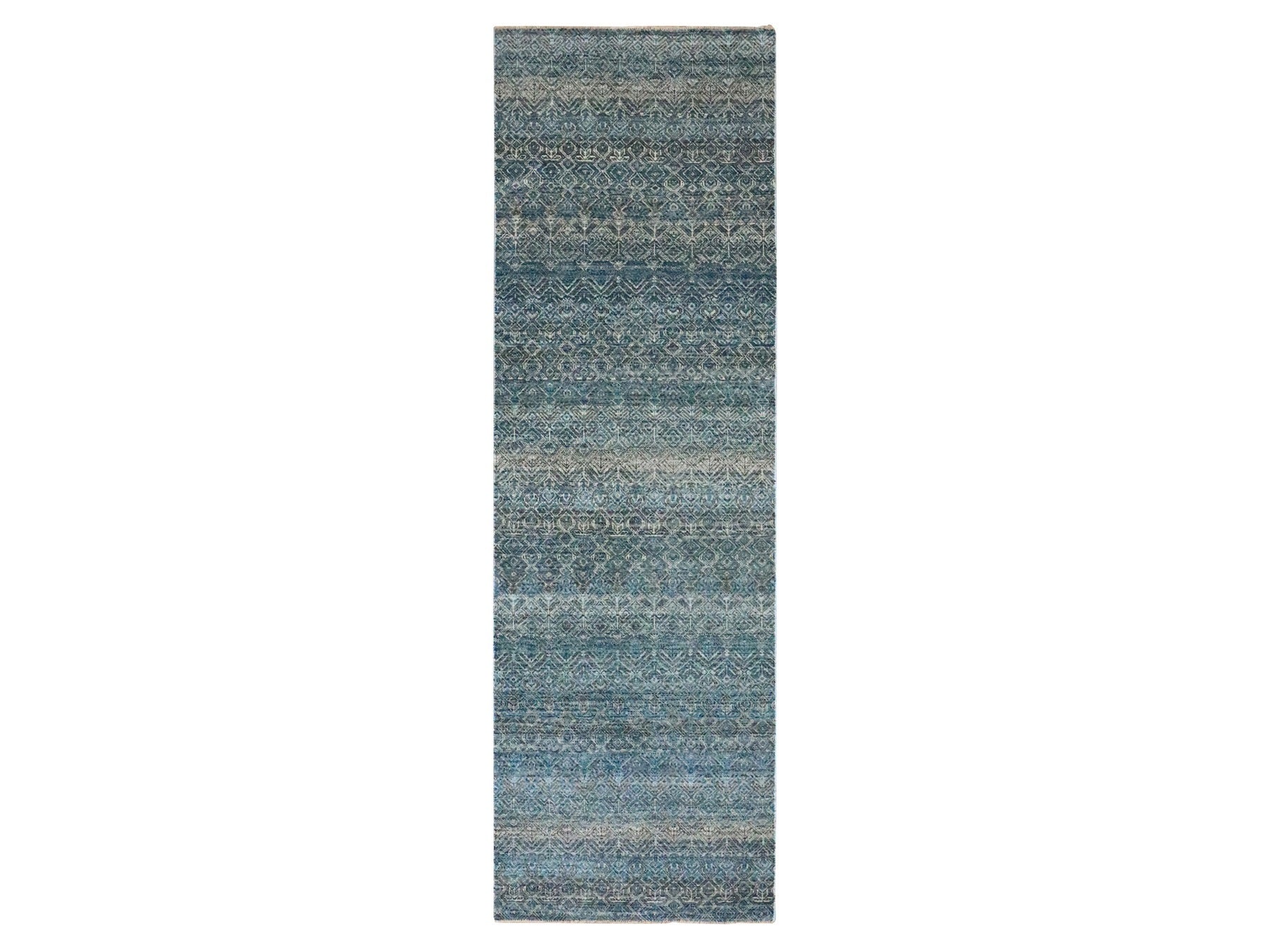 Blue 3'0" x 9'9" Modern and Contemporary Hand knotted Wool Rug - Sku: O076419