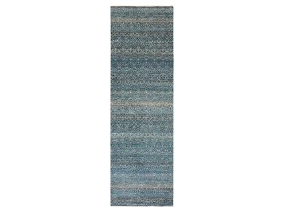 Blue 3'0" x 9'9" Modern and Contemporary Hand knotted Wool Rug - Sku: O076419