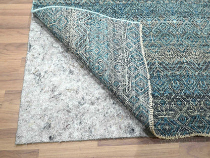 Blue 3'0" x 9'9" Modern and Contemporary Hand knotted Wool Rug - Sku: O076419