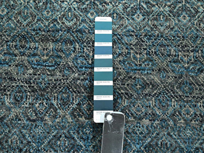 Blue 3'0" x 9'9" Modern and Contemporary Hand knotted Wool Rug - Sku: O076419