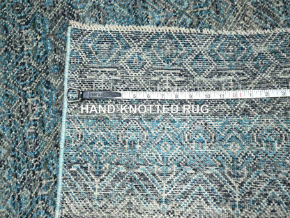 Blue 3'0" x 9'9" Modern and Contemporary Hand knotted Wool Rug - Sku: O076419
