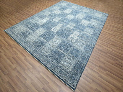 Blue 8'1" x 10'2" Modern and Contemporary Hand knotted Wool Rug - Sku: O076424