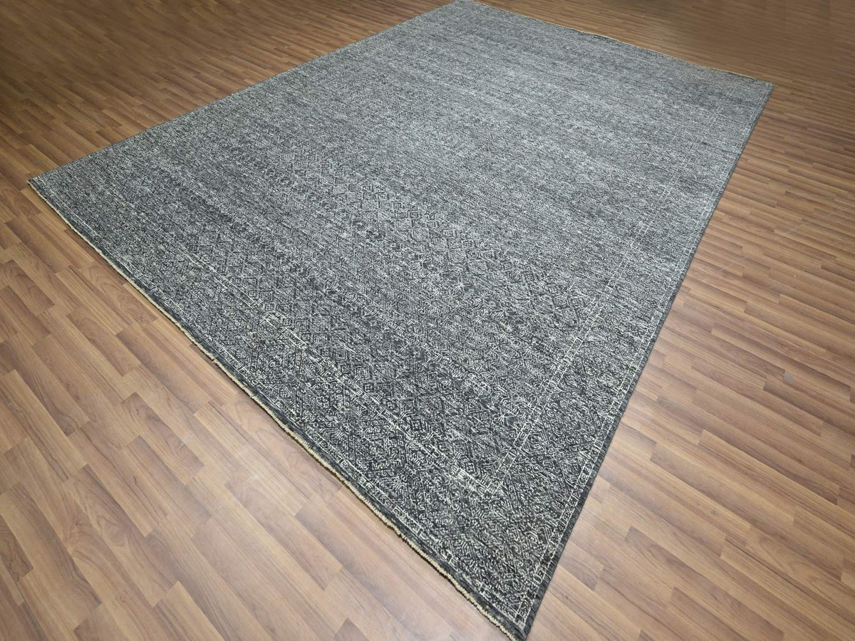 Agra Modern / Contemporary hand-knotted wool rug in Gray, 9'2" x 12'1" — SKU O076426 (view 3)