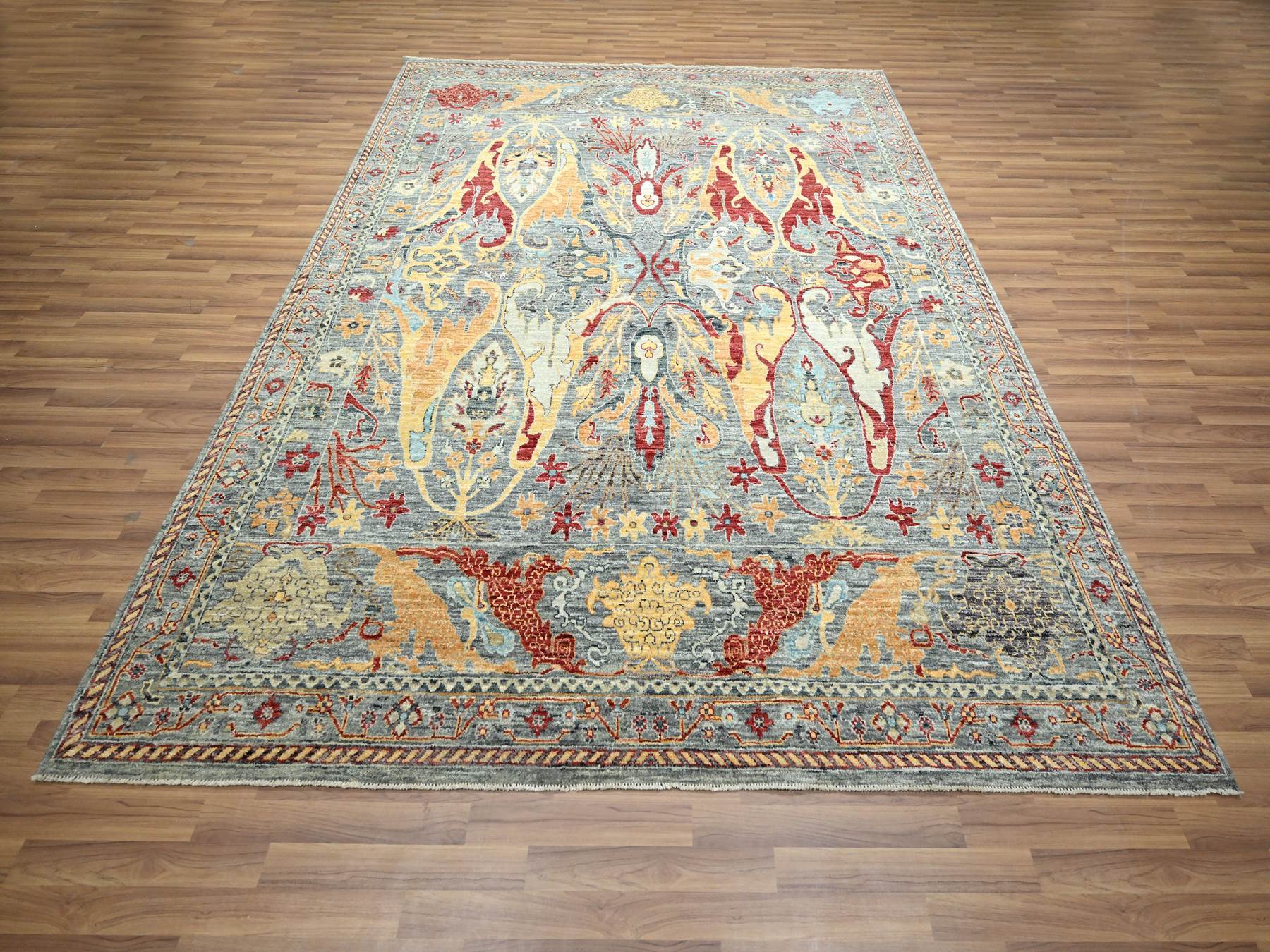 Grey 7'11" x 10'0" Tribal & Geometric Hand knotted Wool Rug - Sku: O076433