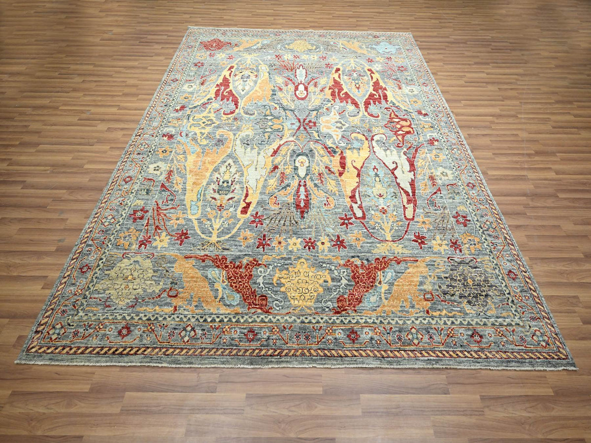 Tribal & Geometric hand-knotted wool rug in Gray, 7'11" x 10' — SKU O076433 (view 2)