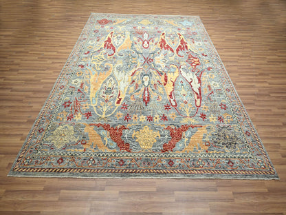 Tribal & Geometric hand-knotted wool rug in Gray, 7'11" x 10' — SKU O076433 (view 2)