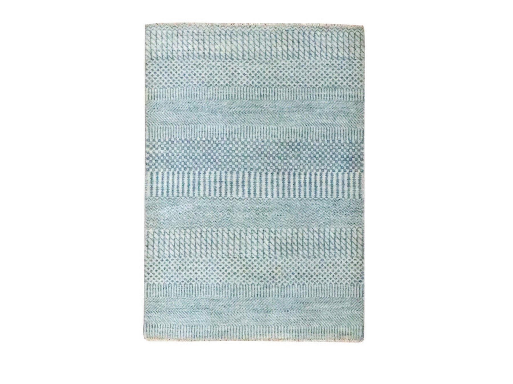 Blue 2'0" x 3'0" Modern and Contemporary Hand knotted Wool/Silk Rug - Sku: O076468