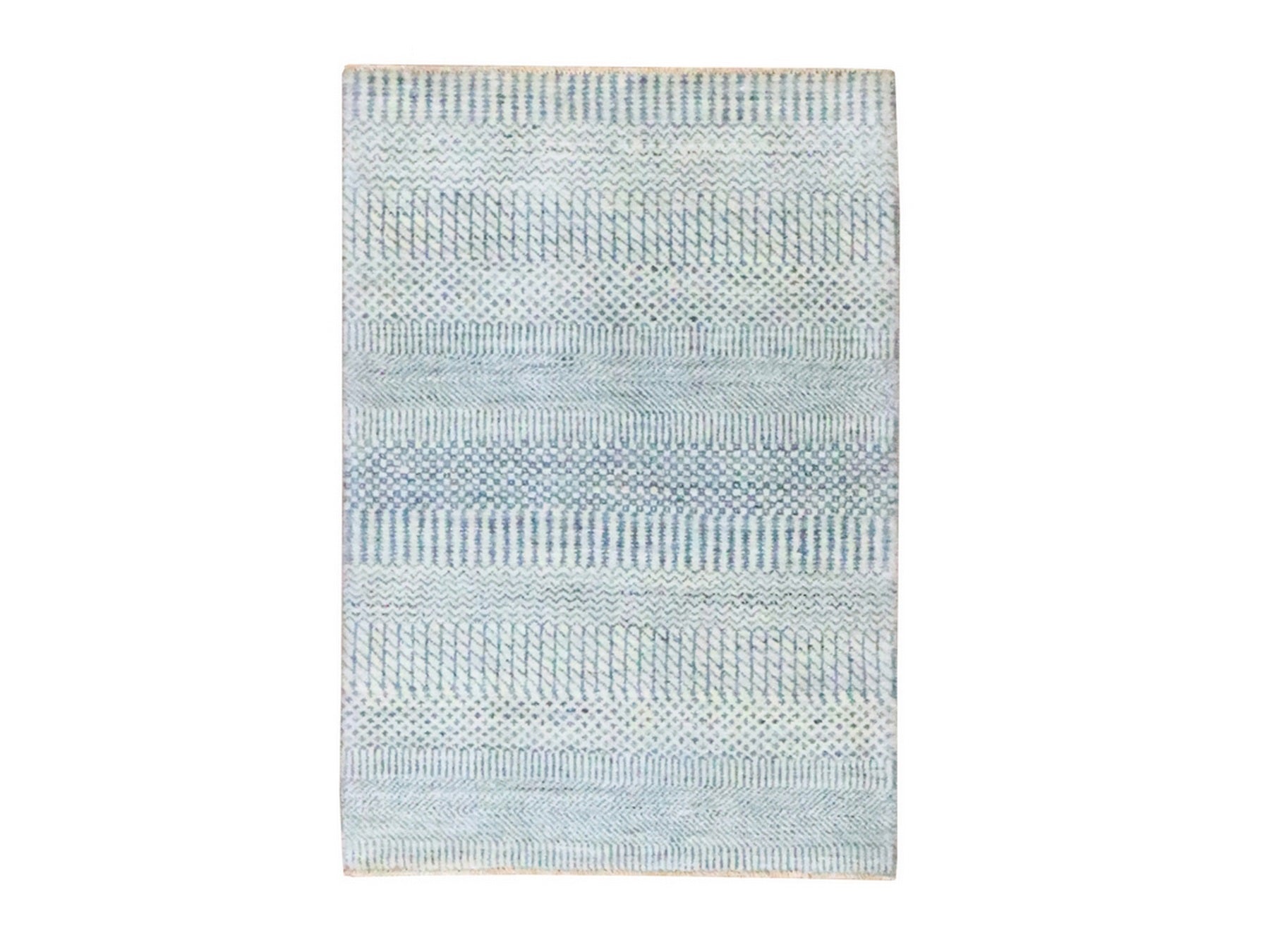 Blue 2'0" x 3'0" Modern and Contemporary Hand knotted Wool/Silk Rug - Sku: O076469