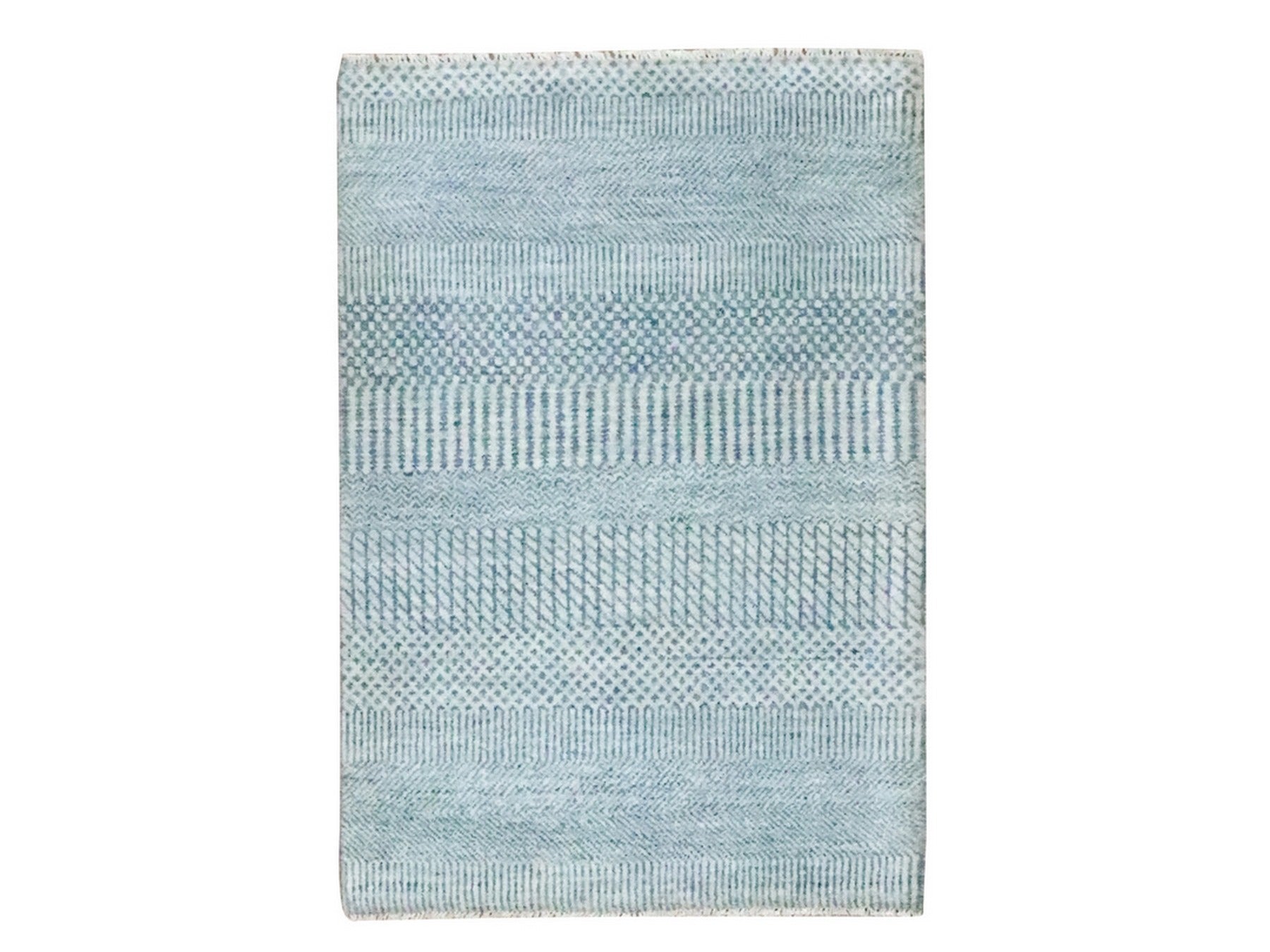 Blue 2'0" x 3'0" Modern and Contemporary Hand knotted Wool/Silk Rug - Sku: O076471