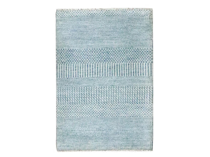 Blue 2'0" x 3'0" Modern and Contemporary Hand knotted Wool/Silk Rug - Sku: O076471
