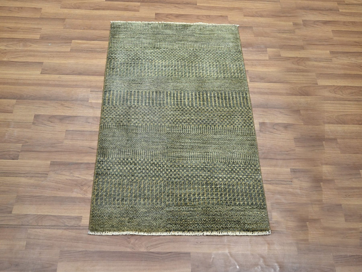 Modern / Contemporary hand-knotted wool/silk rug in Brown, 2' x 3' — SKU O076483 (view 2)