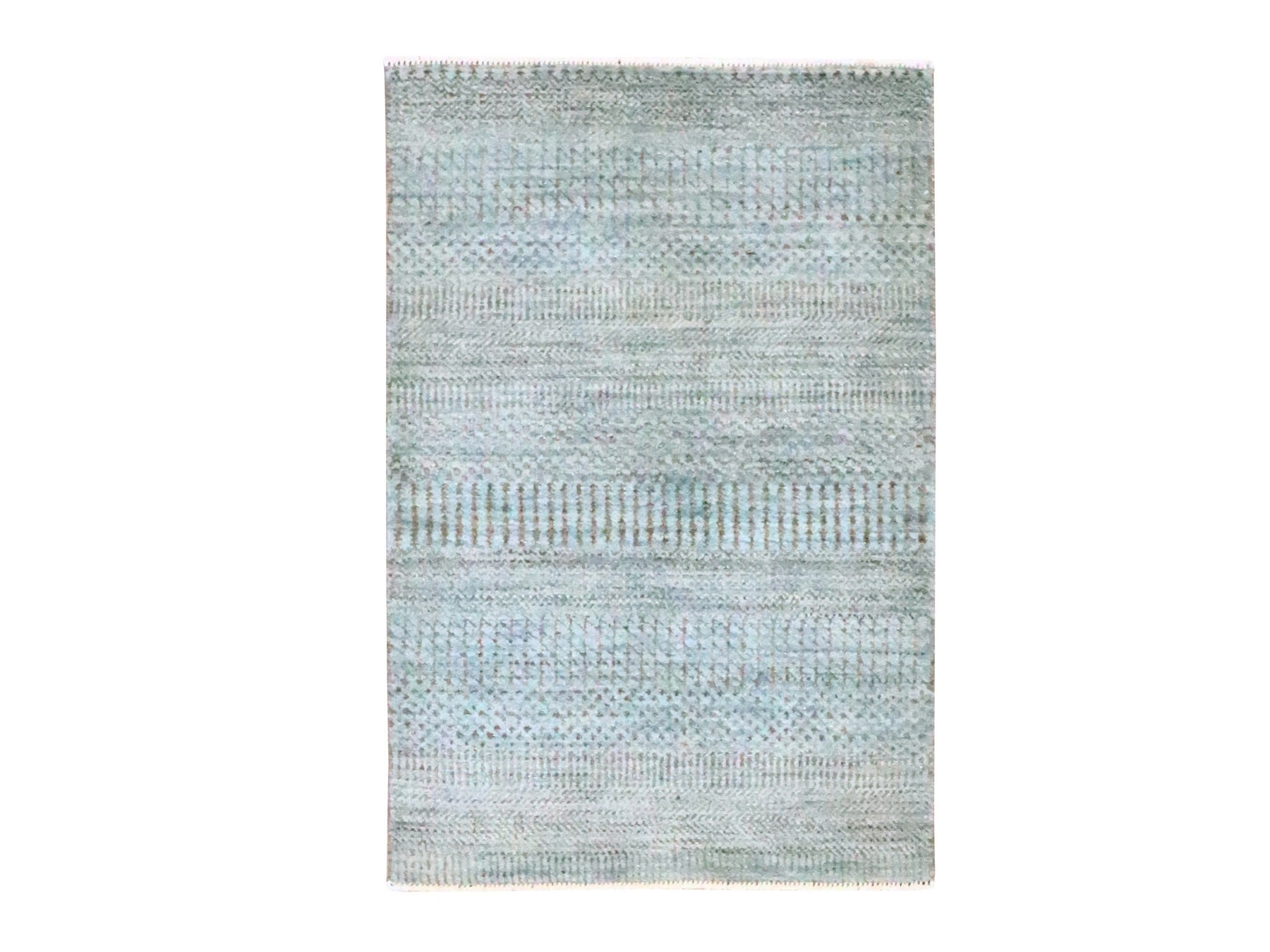 Blue 2'0" x 3'0" Modern and Contemporary Hand knotted Wool/Silk Rug - Sku: O076489