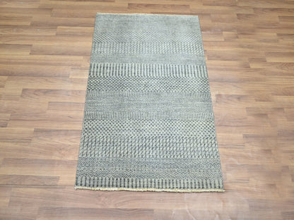 Modern / Contemporary hand-knotted wool/silk rug in Gray, 2' x 3' — SKU O076491 (view 2)