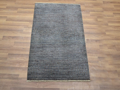Modern / Contemporary hand-knotted wool/silk rug in Gray, 2' x 3' — SKU O076496 (view 2)