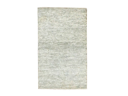 Modern / Contemporary hand-knotted wool/silk rug in Ivory, 2' x 3' — SKU O076498