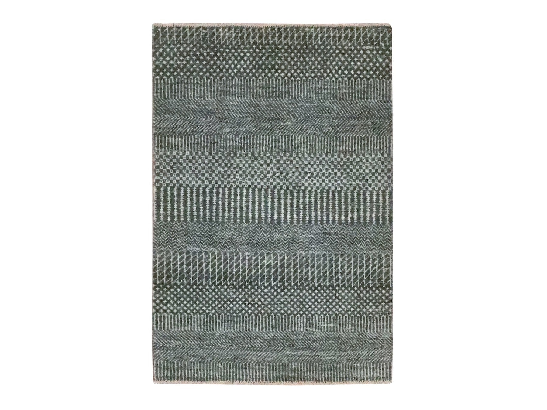 Grey 2'0" x 3'0" Modern and Contemporary Hand knotted Wool/Silk Rug - Sku: O076505