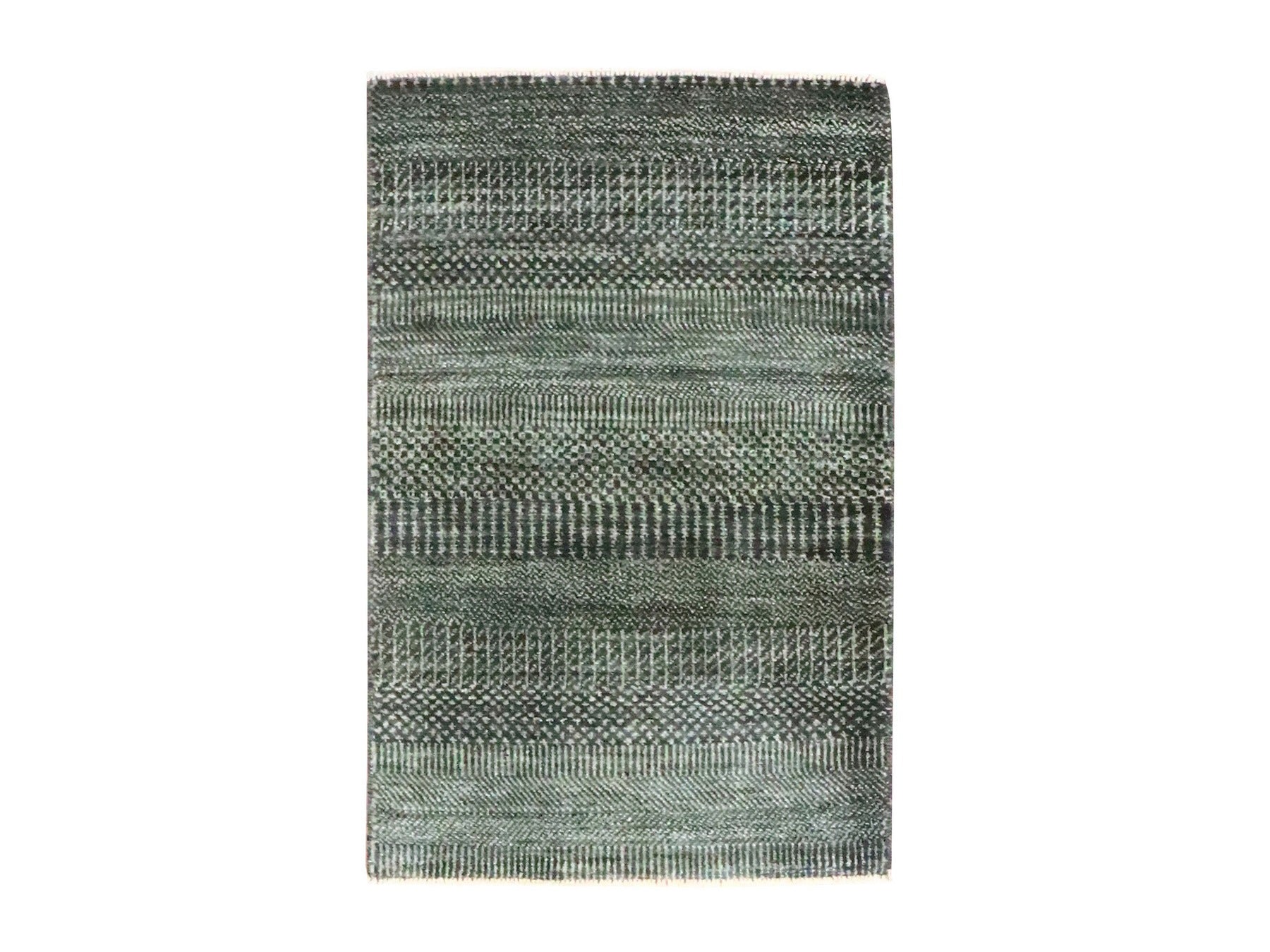 Green 2'0" x 3'0" Modern and Contemporary Hand knotted Wool/Silk Rug - Sku: O076531