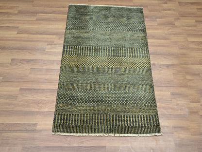 Black 2'0" x 3'0" Modern and Contemporary Hand knotted Wool/Silk Rug - Sku: O076533