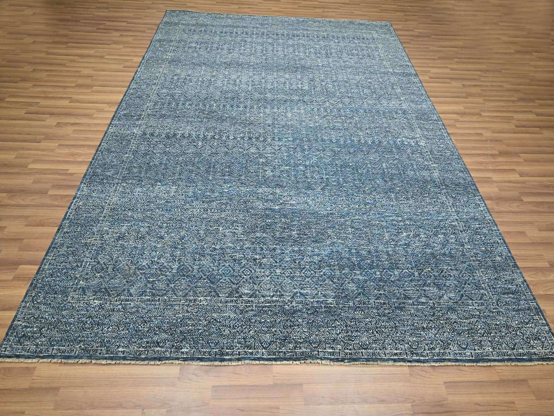 Blue 8'1" x 10'0" Transitional Hand knotted Wool/Silk Rug - Sku: O076562