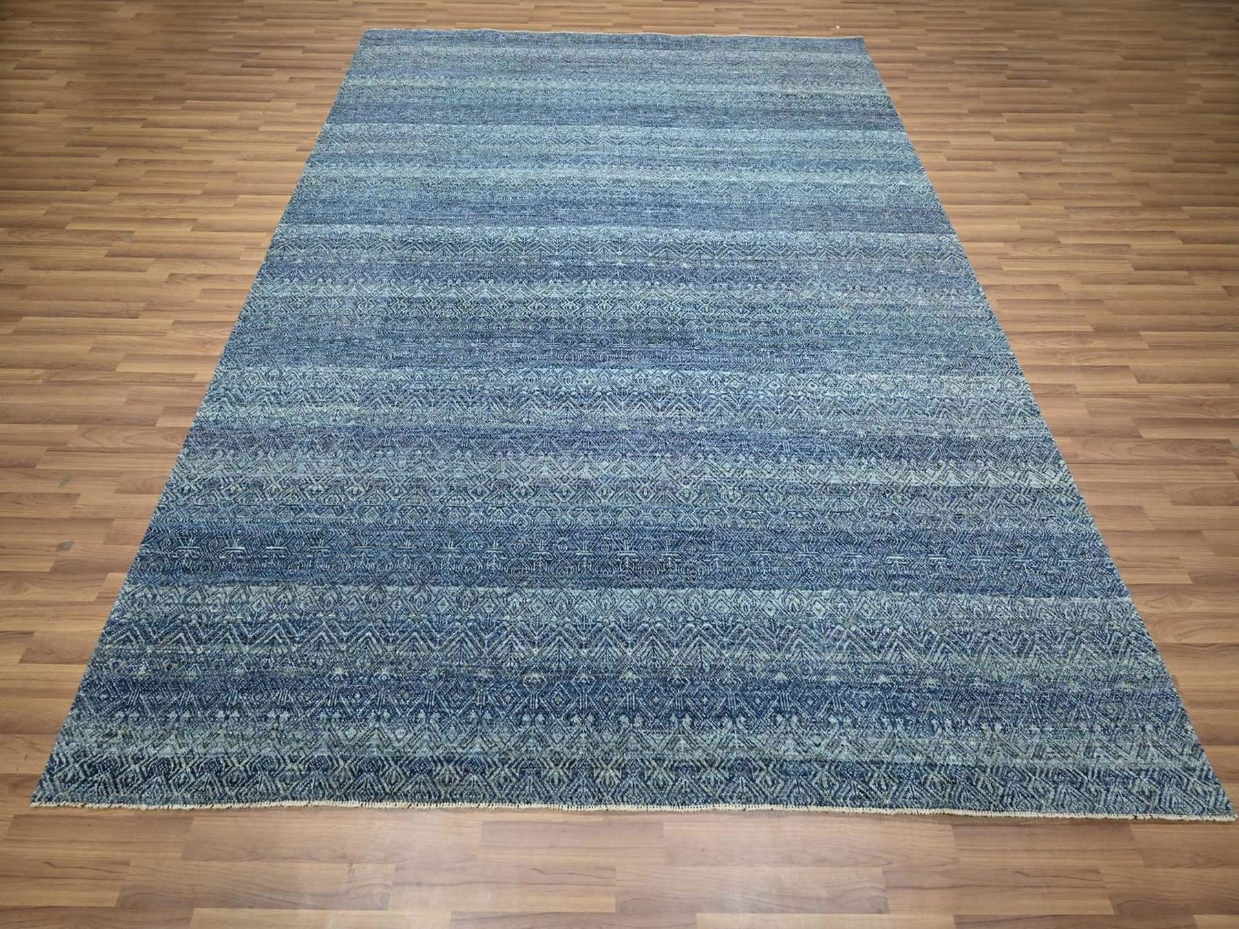 Blue 8'3" x 9'10" Modern and Contemporary Hand knotted Wool Rug - Sku: O076568