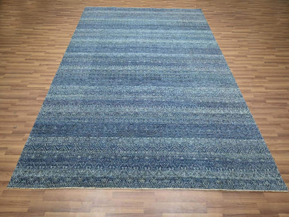 Blue 8'3" x 9'10" Modern and Contemporary Hand knotted Wool Rug - Sku: O076568
