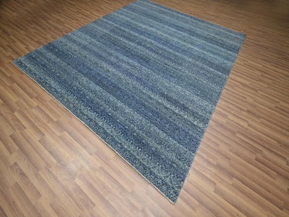Blue 8'3" x 9'10" Modern and Contemporary Hand knotted Wool Rug - Sku: O076568