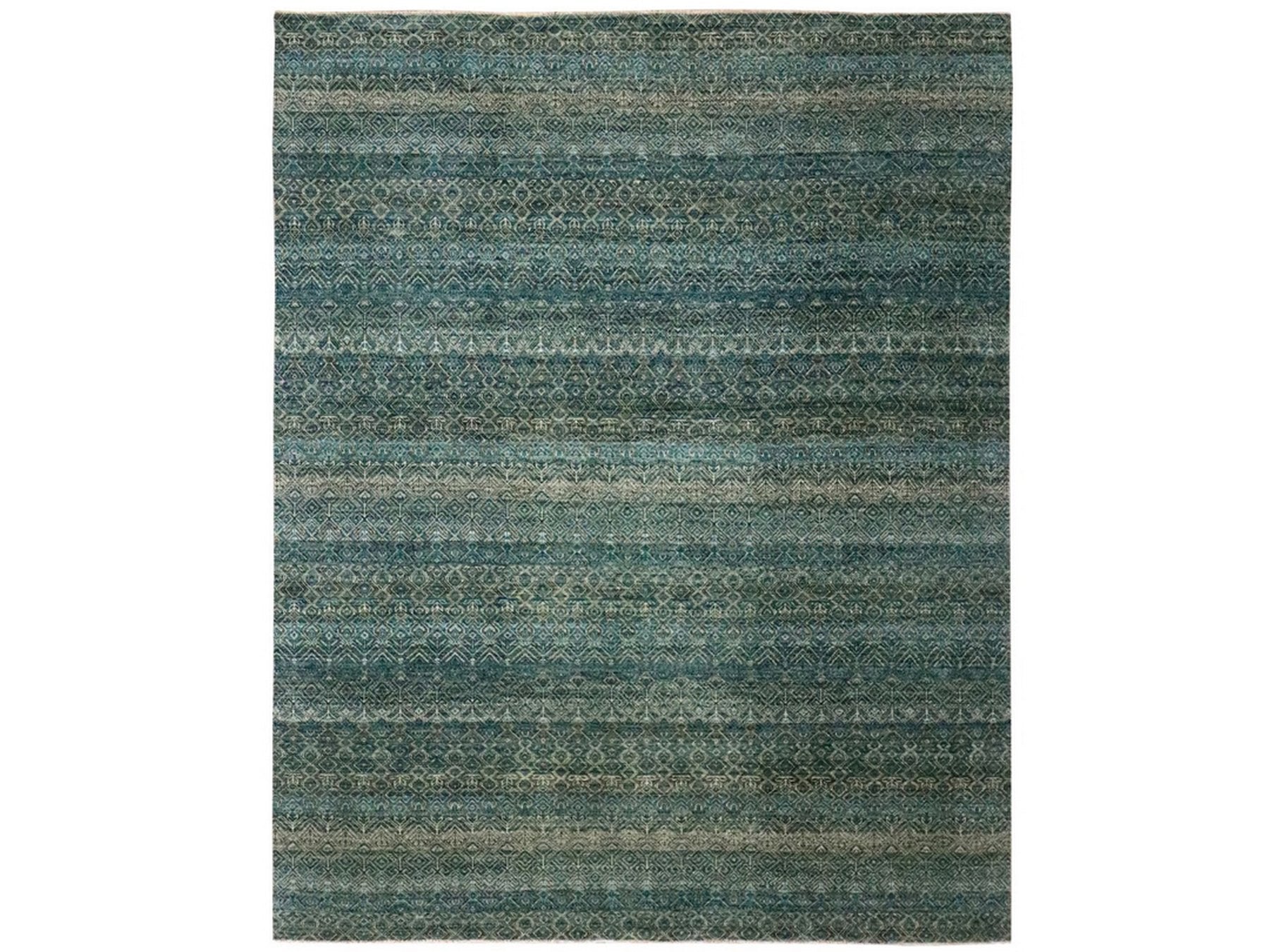 Modern / Contemporary hand-knotted wool rug in Teal, 8'1" x 10' — SKU O076569