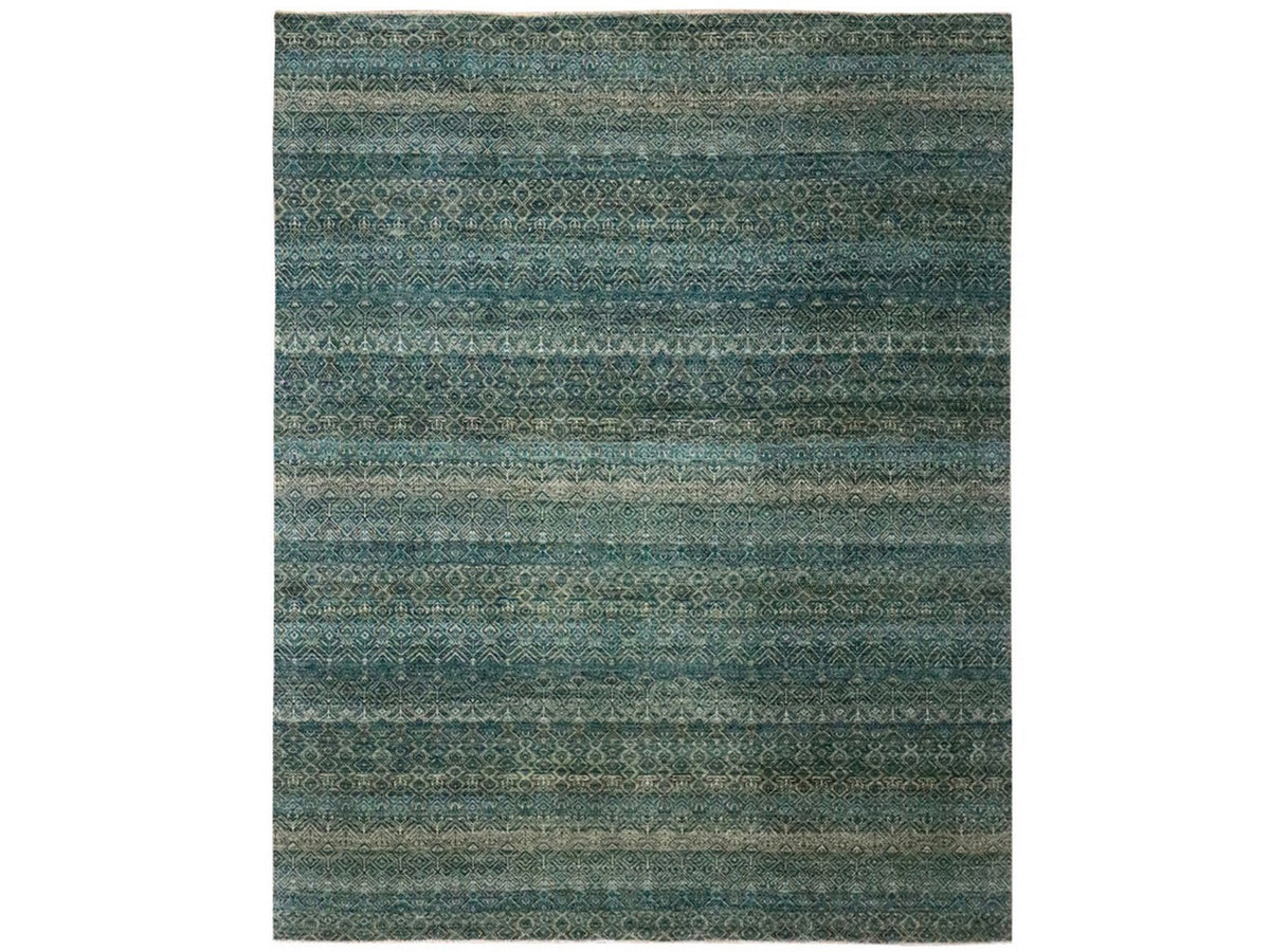 Modern / Contemporary hand-knotted wool rug in Teal, 8'1" x 10' — SKU O076569