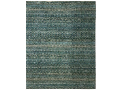 Modern / Contemporary hand-knotted wool rug in Teal, 8'1" x 10' — SKU O076569