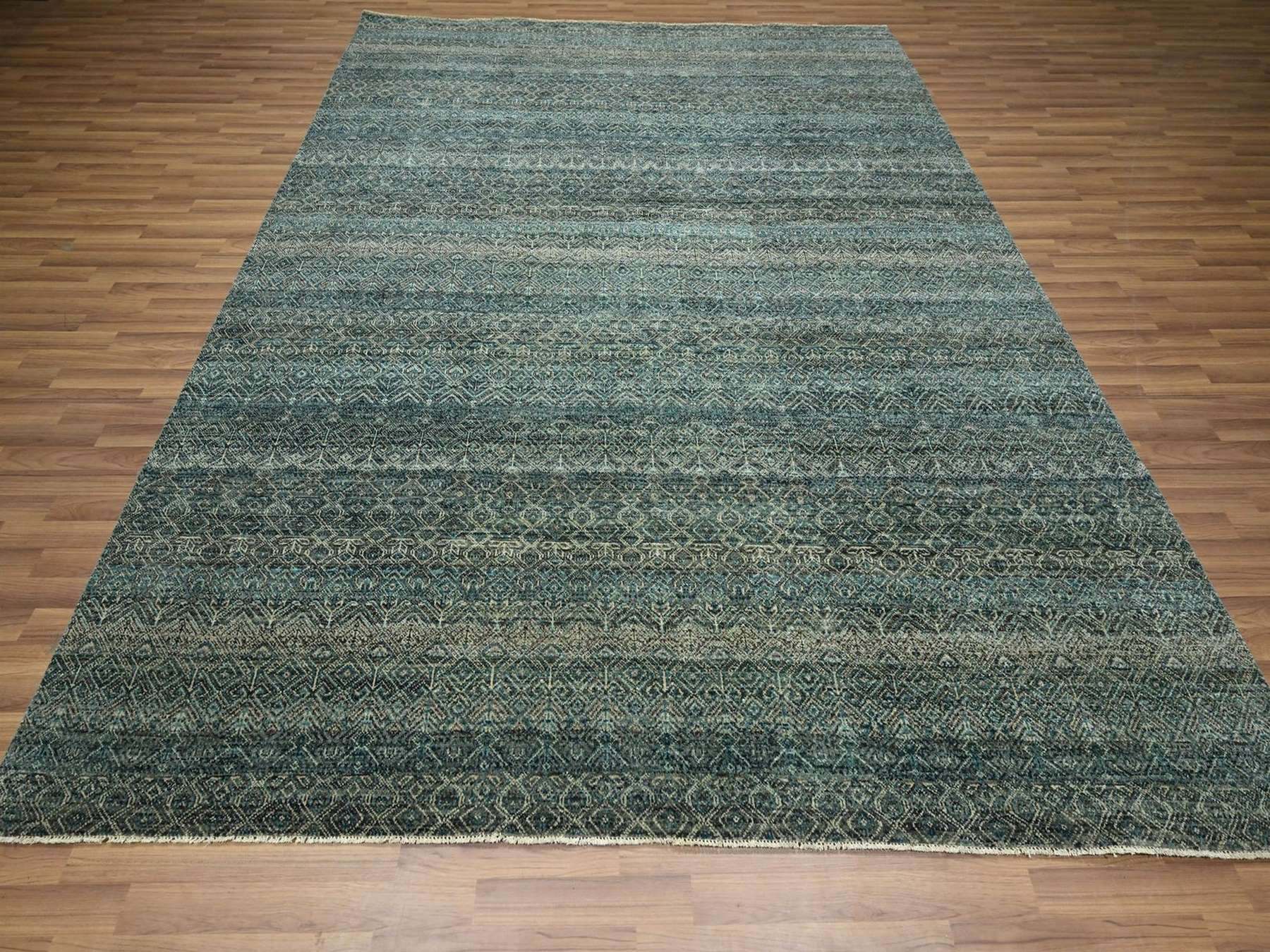 Modern / Contemporary hand-knotted wool rug in Teal, 8'1" x 10' — SKU O076569 (view 2)