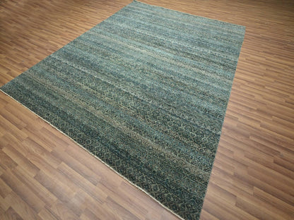Modern / Contemporary hand-knotted wool rug in Teal, 8'1" x 10' — SKU O076569 (view 3)