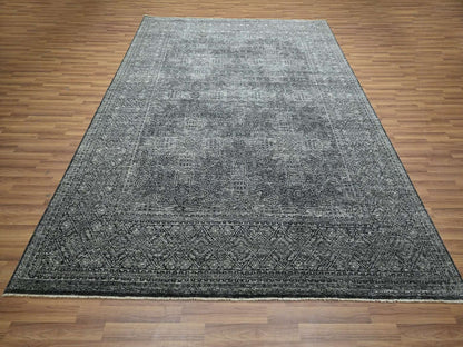 Black 8'2" x 10'2" Modern and Contemporary Hand knotted Wool/Silk Rug - Sku: O076574