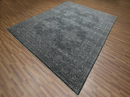 Black 8'2" x 10'2" Modern and Contemporary Hand knotted Wool/Silk Rug - Sku: O076574