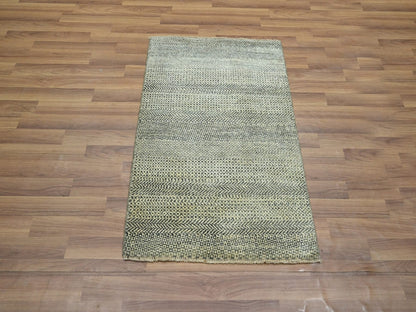 Beige 2'0" x 3'0" Modern and Contemporary Hand knotted Wool Rug - Sku: O076594