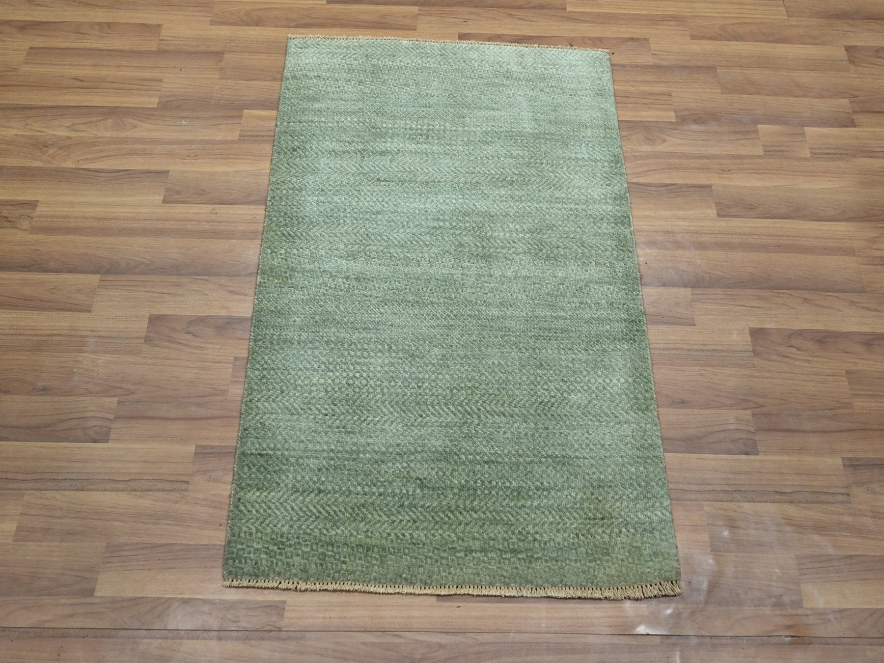 Green 2'0" x 3'0" Modern and Contemporary Hand knotted Wool Rug - Sku: O076600