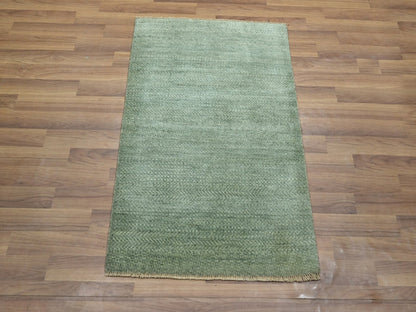 Green 2'0" x 3'0" Modern and Contemporary Hand knotted Wool Rug - Sku: O076600