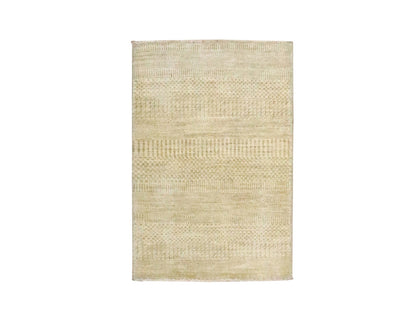Beige 2'0" x 3'0" Modern and Contemporary Hand knotted Wool Rug - Sku: O076607