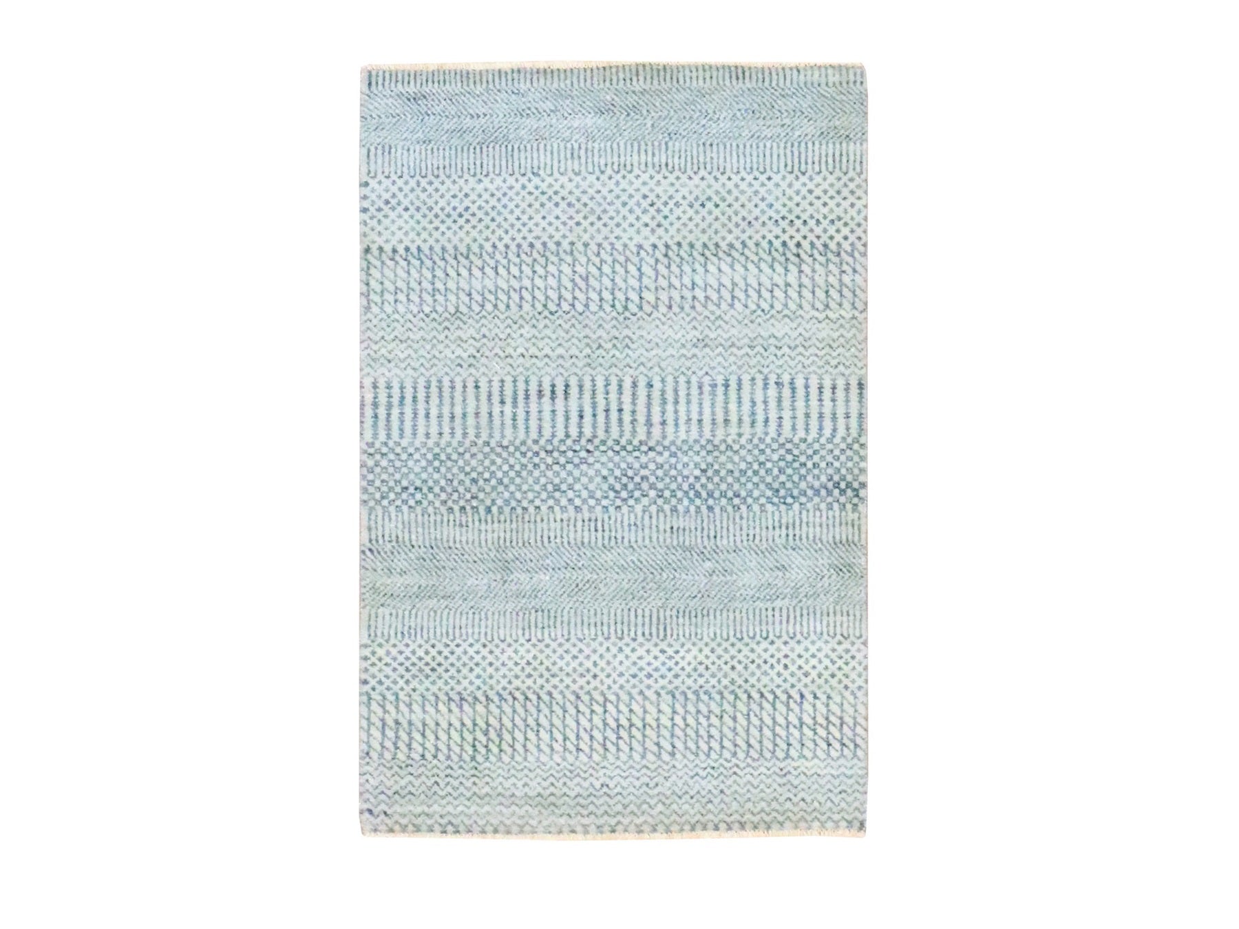 Blue 2'0" x 3'0" Modern and Contemporary Hand knotted Wool Rug - Sku: O076624